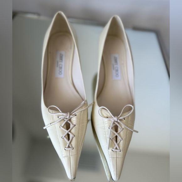 EUC JIMMY CHOO Scarlett 50 lace-up patent-leather pointed-toe pumps 38 $1,075 - Picture 11 of 16